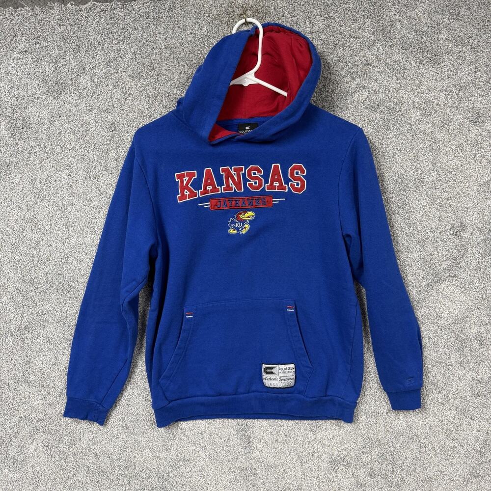 Kansas Jayhawks NCAA Hoodie Sweatshirt Boys L Blue Colosseum Athletics Sporty